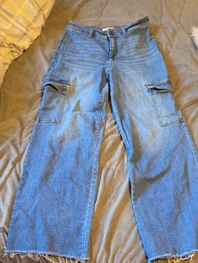 Blue Wide-Leg Cargo Jeans for Women
